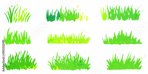 Collection of vibrant green grass illustrations arranged in a grid pattern