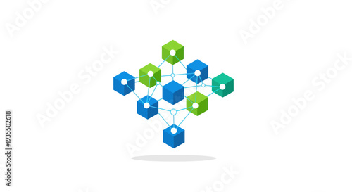 Blue and Green Hexagons Network Structure.