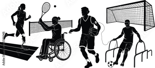 Web Silhouette illustrations of adaptive sports highlighting inclusivity, strength, and diverse athletic participation.