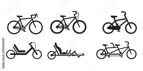 Diverse collection of bicycle silhouettes, showcasing various types of bikes for different riding experiences