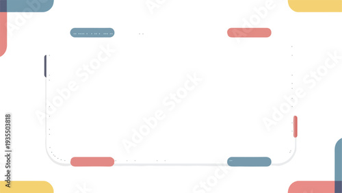 Colorful abstract background with geometric shapes in blue, red, and yellow hues on a white base.