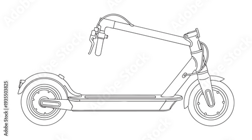 Electric scooter vector outline illustration. modern eco friendly personal transport
