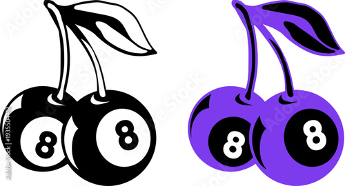 Cherry 8 Ball Cartoon Illustration – Billiard Fruit Vector