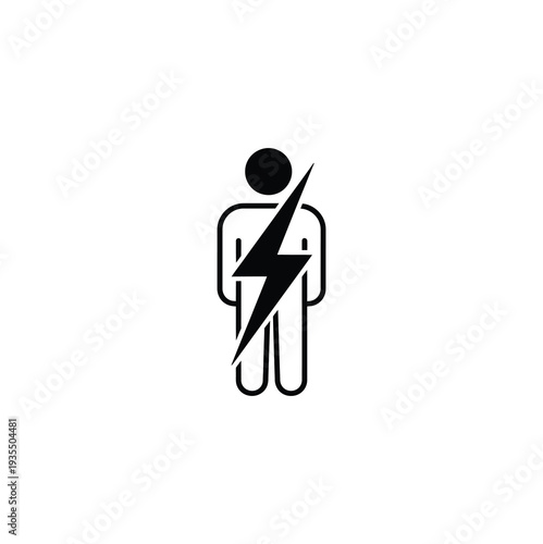 Simple illustration of a person struck by lightning, representing shock and danger, in a minimalist style.