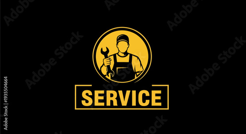 Professional Service Worker Logo with Wrench and Overalls.