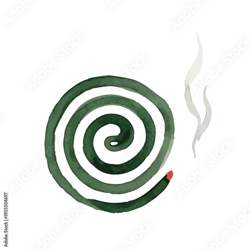 Hand drawn watercolor mosquito coil illustration, Japanese summer tradition and insect repellent／蚊取り線香