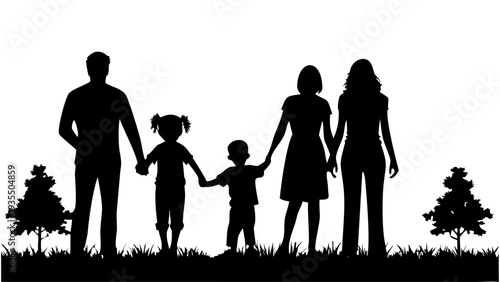 Loving family holding hands in a serene outdoor setting