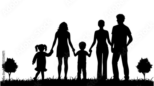 Loving family walking hand in hand in a park on a sunny day
