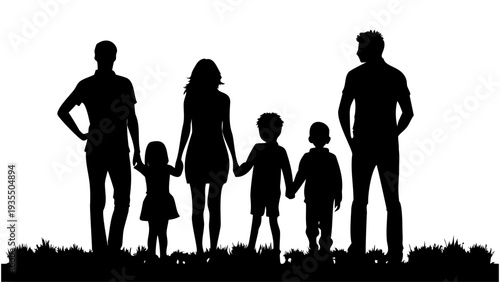 Blended family standing together in unity and love outdoors