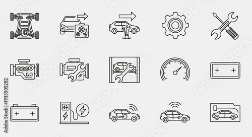 Collection of car service and repair icons in a grid.