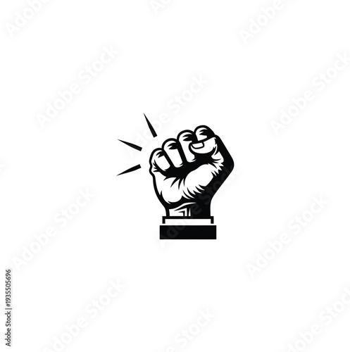 Fist raised in protest from a front viewpoint on a podium, symbolizing resistance and solidarity in a powerful gesture