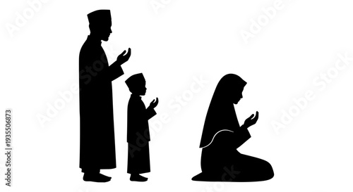 Family engaged in prayer together during a spiritual moment Vector, illustration