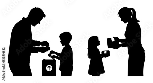 Family receiving medical supplies and assistance from healthcare professionals Vector, illustration