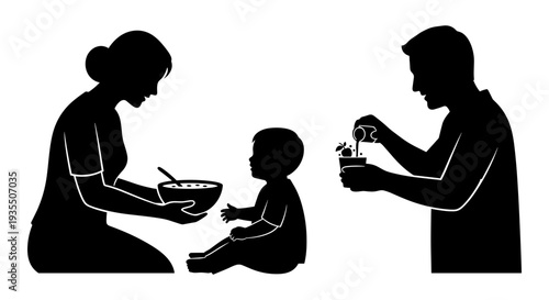 Family sharing a meal together with a young child in the middle Vector, illustration