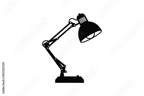 A sleek and modern desk lamp with an adjustable arm and a round lampshade. Vector