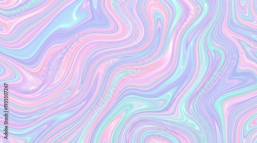 Abstract holographic iridescent background with pastel pink and blue liquid swirl texture