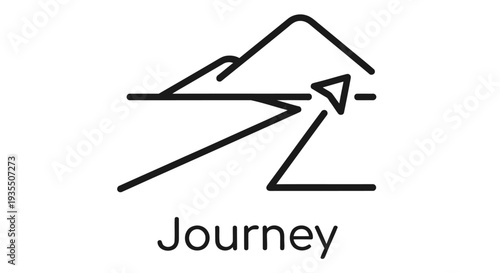 Simple line drawing of a stylized mountain peak with the word journey below