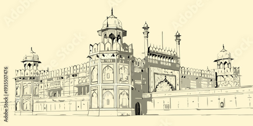 Detailed illustration of jama masjid a historic mosque in delhi india