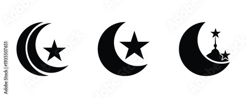 Crescent moon and star icon. islam symbol. ramadan sign in flat style. islamic faith isolated on background