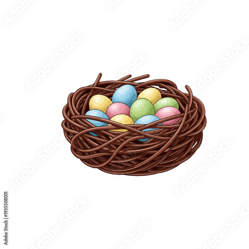 Easter Chocolate Nest Dessert Realistic Flat Vector