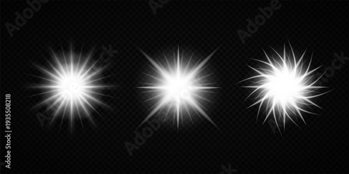 Glowing Star Light Effect with Sparkle Rays and Lens Flare on Transparent Background