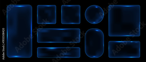 3d liquid glass effect rectangular frames set, Silver glow rectangles buttons boxes for ui ux web design,Glassmorphism components for web or app
