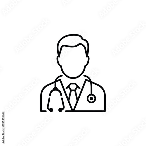 Simple Line Illustration of a Doctor with Stethoscope Around Neck
