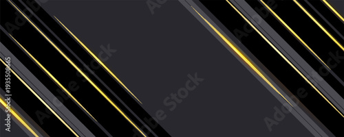Abstract Luxury Background with Dynamic Diagonal Black, Grey, and Glowing Gold Lines on Dark Backdrop. vector illustration