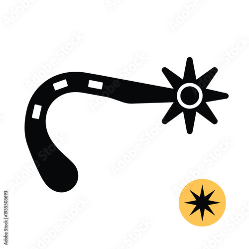 Black silhouette of a cowboy spur with a yellow starburst design