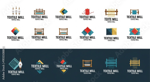 Collection of textile mill logos and icons.