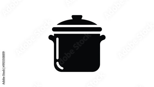 Black honey storage pot icon with lid and handles, minimalist kitchenware vector