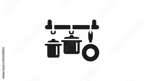 Cookware hanging rack icon for space-saving overhead kitchen storage.Cookware hanging rack icon for space-saving overhead kitchen storage.