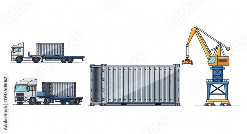 Shipping Container Crane Trucks Illustration.