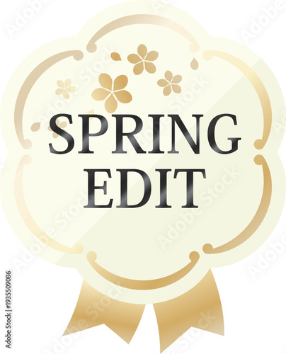 高級感のある春の販促エンブレム　アイボリー＆ゴールド