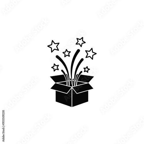 An open box exploding with stars and ribbons in a celebratory scene
