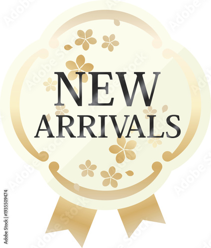 高級感のある春の販促エンブレム　アイボリー＆ゴールド