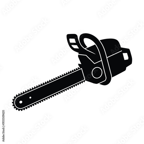 A black silhouette illustration of a gasoline powered chainsaw tool