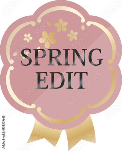 高級感のある春の販促エンブレム　ダスティピンク＆ゴールド