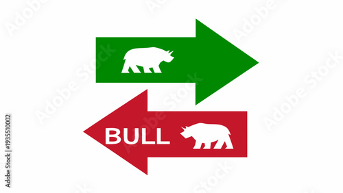 Bull and bear market arrows indicating opposite financial trends