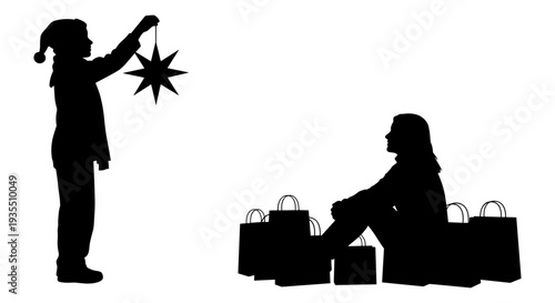 Child guiding a tired traveler with luggage in a starry night setting Vector, illustration