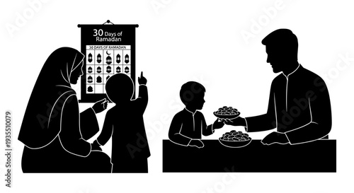 Family celebrating a child's first day of school with a teacher and gifts Vector, illustration