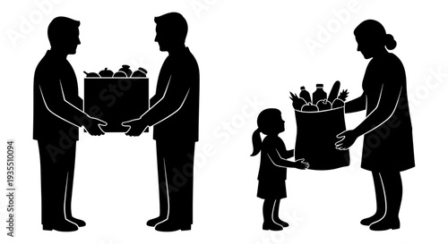 Community members exchanging gifts and produce at a local gathering Vector, illustration