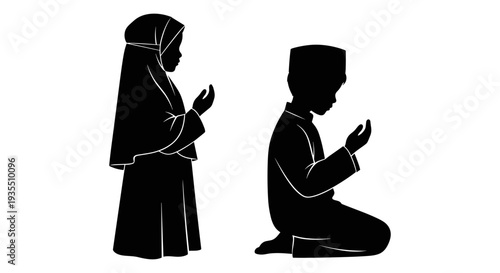 Two individuals engaged in a prayer ritual together in a serene setting Vector, illustration
