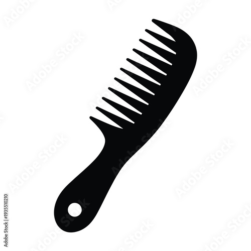 Simple black silhouette of a hair comb on a white background