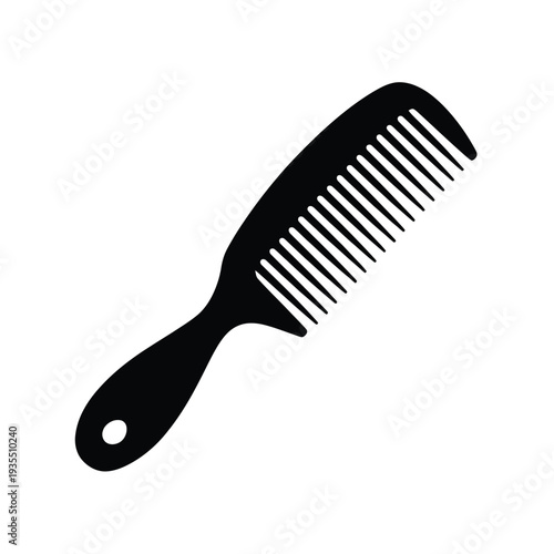 Simple black silhouette of a hair comb on a white background
