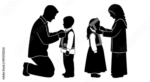 Family moment of blessing and guidance between father, mother, and child Vector, illustration