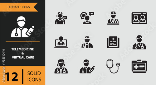 Telemedicine and Virtual Care Solid Icons
