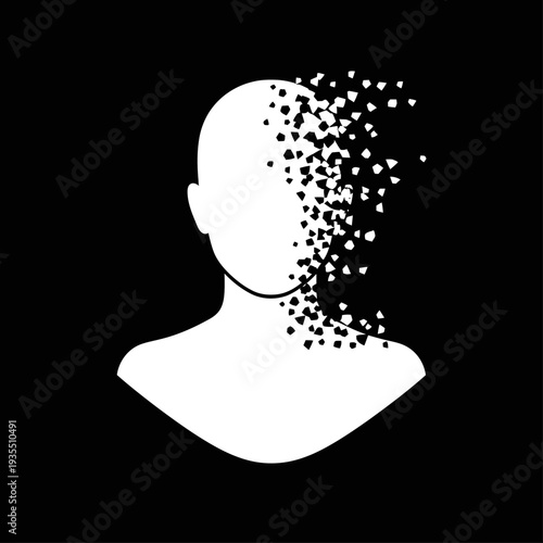Human Head with Dots Disintegrating.