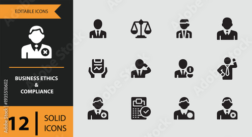 Business Ethics and Compliance Solid Icons