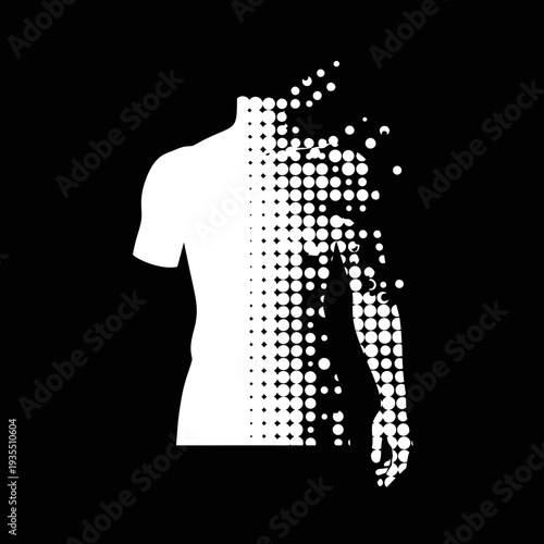 Man Silhouette Dismantling into Dots.